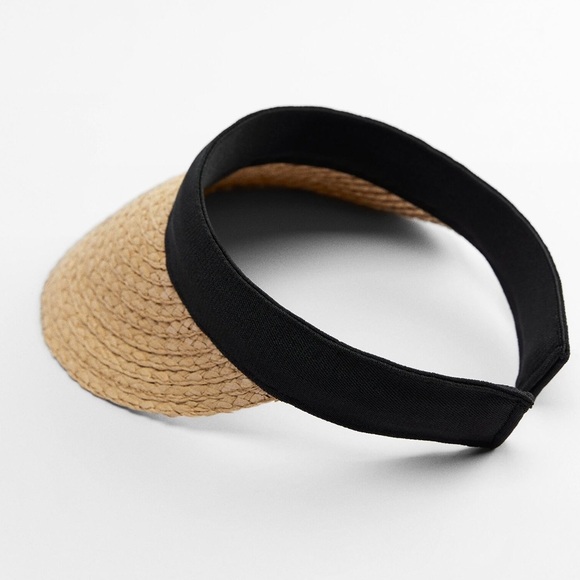 NWOT Zara Beige/Black Raffia Vizor. Size S-M. main image 2